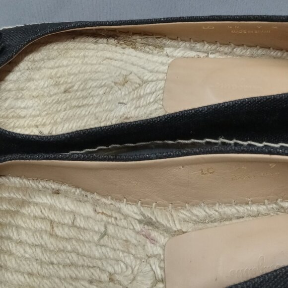 Salvatore Ferragamo Black Canvas Espadrille Ballet Flats LOGO Bow US 9M Spain - Picture 8 of 12